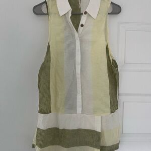 Free People Green and White Sleeveless Polo Romper